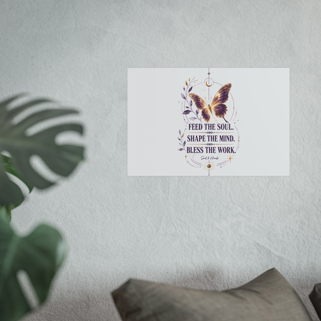 Decorative wall art with butterfly and motivational quote on a light gray wall.