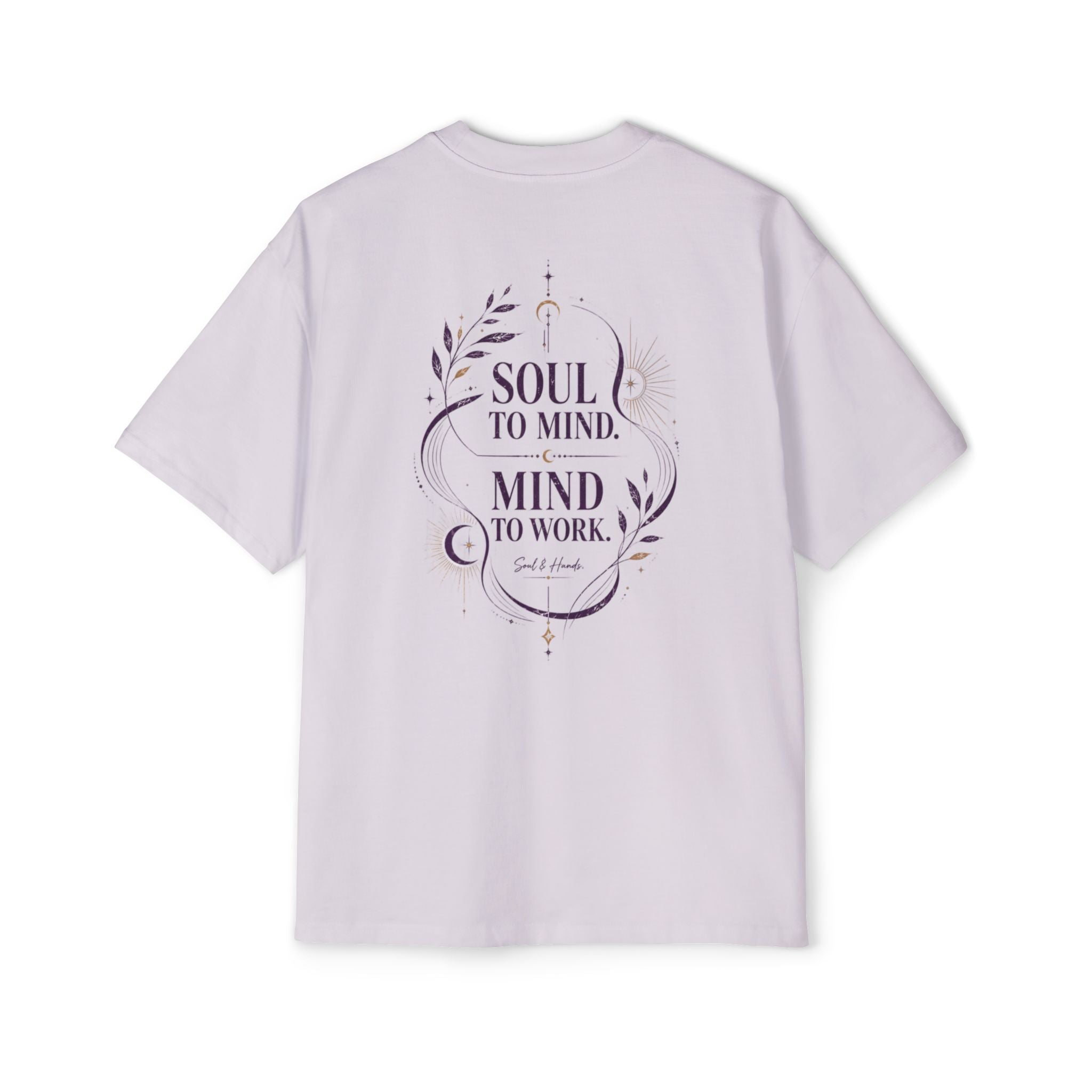 White t-shirt with a motivational quote on the back against a white background